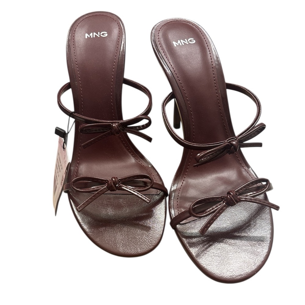 Mango Brown Strappy Bow Heel Sandals